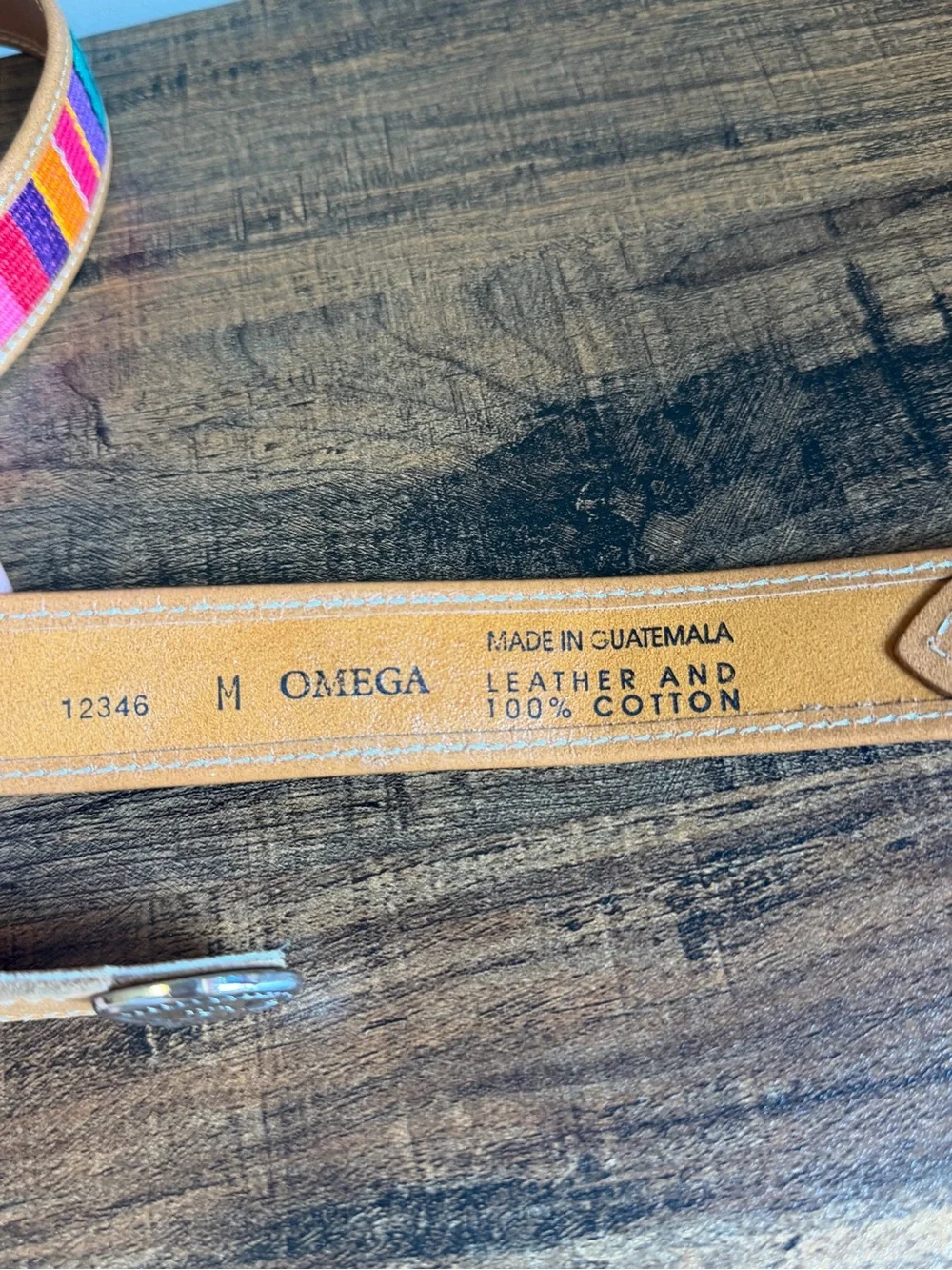 Omega Guatamelan Colorful Cotton & Genuine Leather Belt Concho Buckle Size M